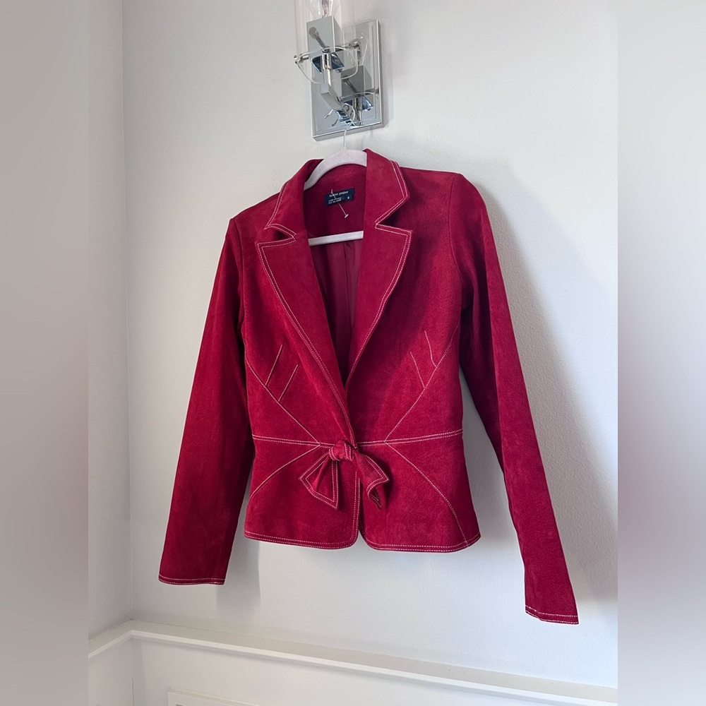 Boston Proper Red Suede Tie-Waist Blazer